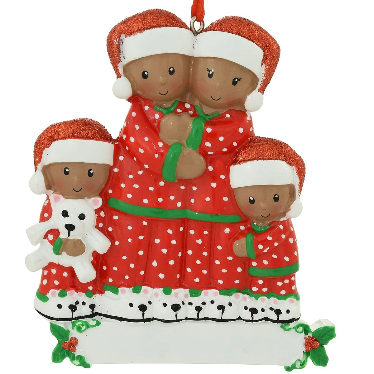 Personalized African American Pajama Family Of 4 Resin Ornament 2 Personalized African American Pajama Family Of 4 Resin Ornament - Image 2