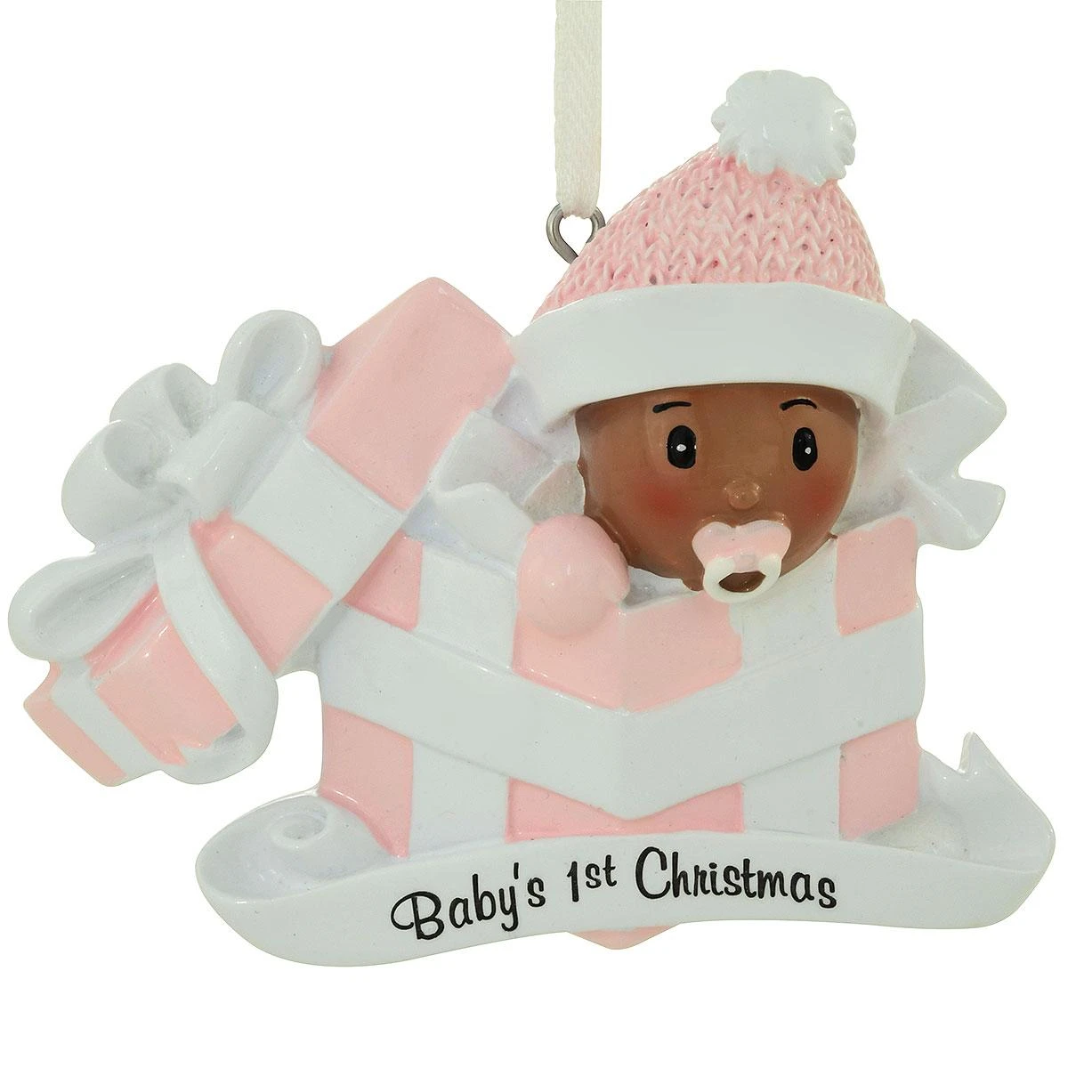 Personalized African American Baby Girl In Pink Gift Box Ornament 2 Personalized African American Baby Girl In Pink Gift Box Ornament - Image 2