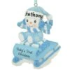 Personalized Snow Baby On Blue Sled Ornament