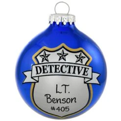 Personalized Detective Badge Blue Glass Ornament