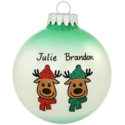Personalized Reindeer Couple Glass Ornament