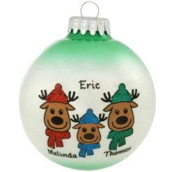 Personalized Reindeer Family Of 3 Glass Ornament