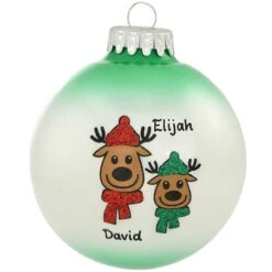 Personalized Reindeer Parent With 1 Kid Glass Ornament
