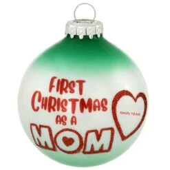 Personalized First Christmas As Mom 2 Tone Green And Opal Glass Ornament