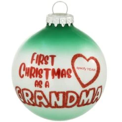 Personalized First Christmas As Grandma 2 Tone Green And Opal Glass Ornament