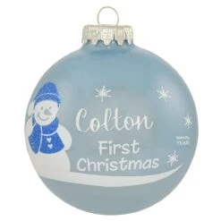 Personalized Baby's First Christmas Blue Opal Glass Ornament