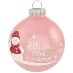 Personalized Baby's First Christmas Pink Opal Glass Ornament