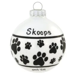 Personalized Black And White Paw Prints Glass Ornament