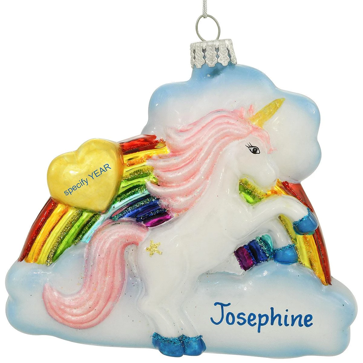 Personalized Unicorn, Cloud, Rainbow Glass Ornament 1 Personalized Unicorn, Cloud, Rainbow Glass Ornament