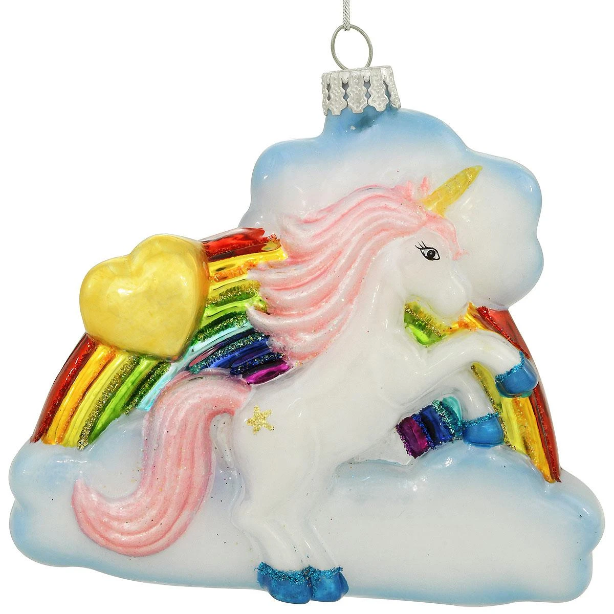 Personalized Unicorn, Cloud, Rainbow Glass Ornament 2 Personalized Unicorn, Cloud, Rainbow Glass Ornament - Image 2