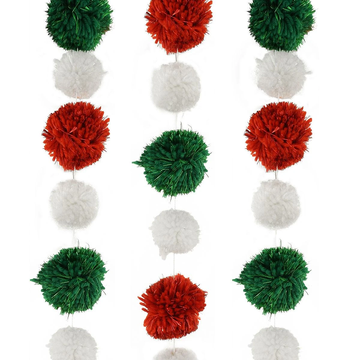 48 Inch Garland With Red, Green And White Pom Poms 1 48 Inch Garland With Red, Green And White Pom Poms