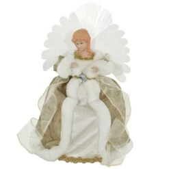 16 Inch Fiber Optic Angel Tree Top With Gold And Fur Robe