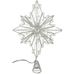 15.5 Inch LED Star Tree Topper With Silver Glitter And Beads