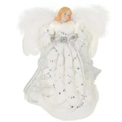 12 Inch Angel Tree Topper With White Dress And 10 Lights