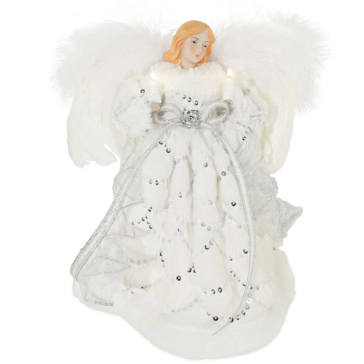 12 Inch Angel Tree Topper With White Dress And 10 Lights 1 12 Inch Angel Tree Topper With White Dress And 10 Lights