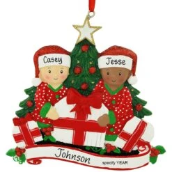 Personalized Biracial Couple Opening Gifts Resin Ornament