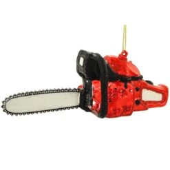 Chainsaw, Red, Silver, Black Glass Ornament