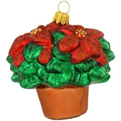Poinsettia In Pot Glass Ornament