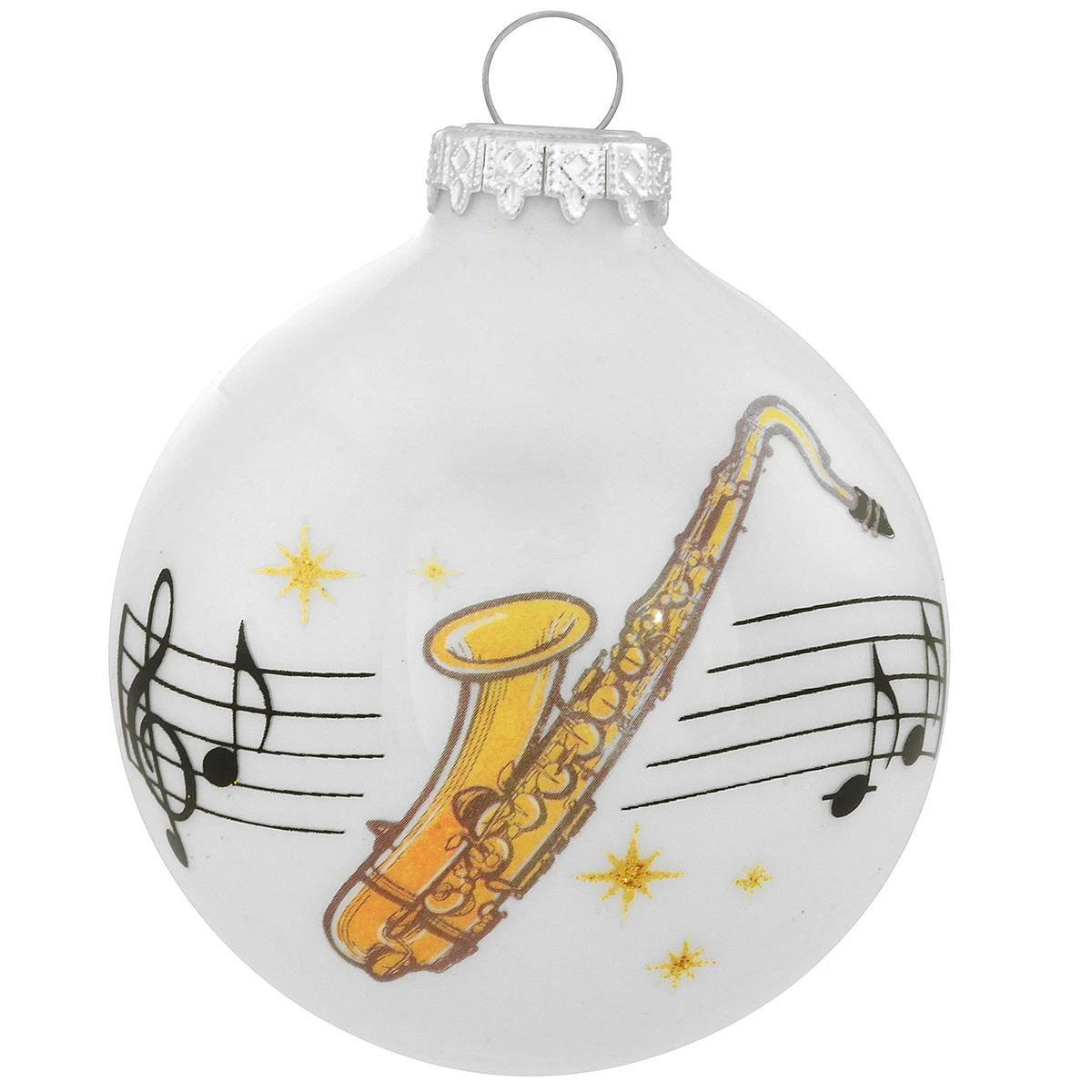 Personalized Saxophone With Music Staff Glass Ornament 2 Personalized Saxophone With Music Staff Glass Ornament - Image 2
