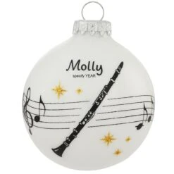 Personalized Clarinet With Music Staff Glass Ornament