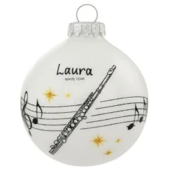 Personalized Flute Music Staff Glass Ornament