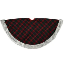 48 Inch Plaid Flannel Tree Skirt With Faux Fur Trim