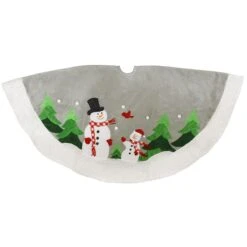 48 Inch Snowmen With Cardinal Grey Tree Skirt