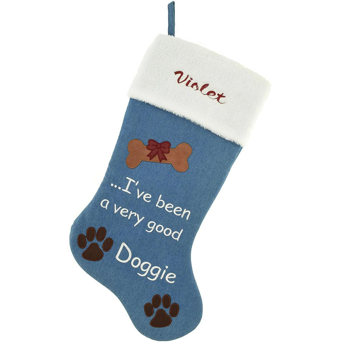 Personalized 20.5 Inch Blue Good Doggie Stocking 1 Personalized 20.5 Inch Blue Good Doggie Stocking