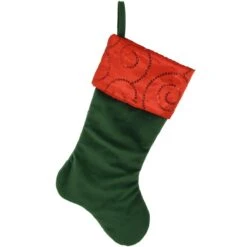 19 Inch Green Velvet Stocking With Red Sequined Cuff