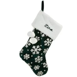 19 Inch Personalized Green Snowflake Stocking With Embroidered Appliques