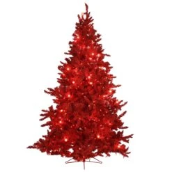 Christmas Decoration Store 19 7.5 Foot Scarlett Red Flocked Pre-Lit Red Artificial Tree