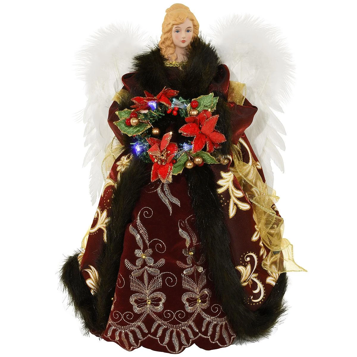 Angel Tree Topper With Battery Operated Fiber Optic Wreath 1 Angel Tree Topper With Battery Operated Fiber Optic Wreath