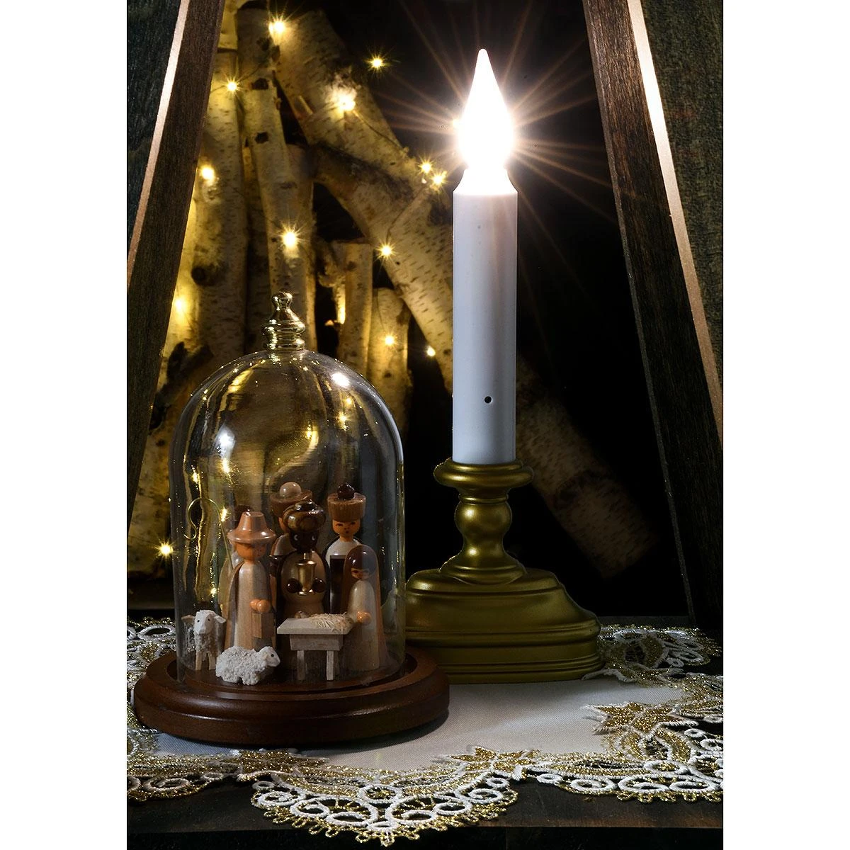 Candle With Gold Stand LED Battery Operated 2 Candle With Gold Stand LED Battery Operated - Image 2