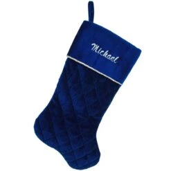 20.5 Inch Personalized Blue Quilted Velvet Stocking