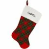 20.5 Inch Personalized Plaid Red And Green Stocking With White Cuff