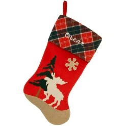 20.5 Inch Personalized Moose Plaid Stocking