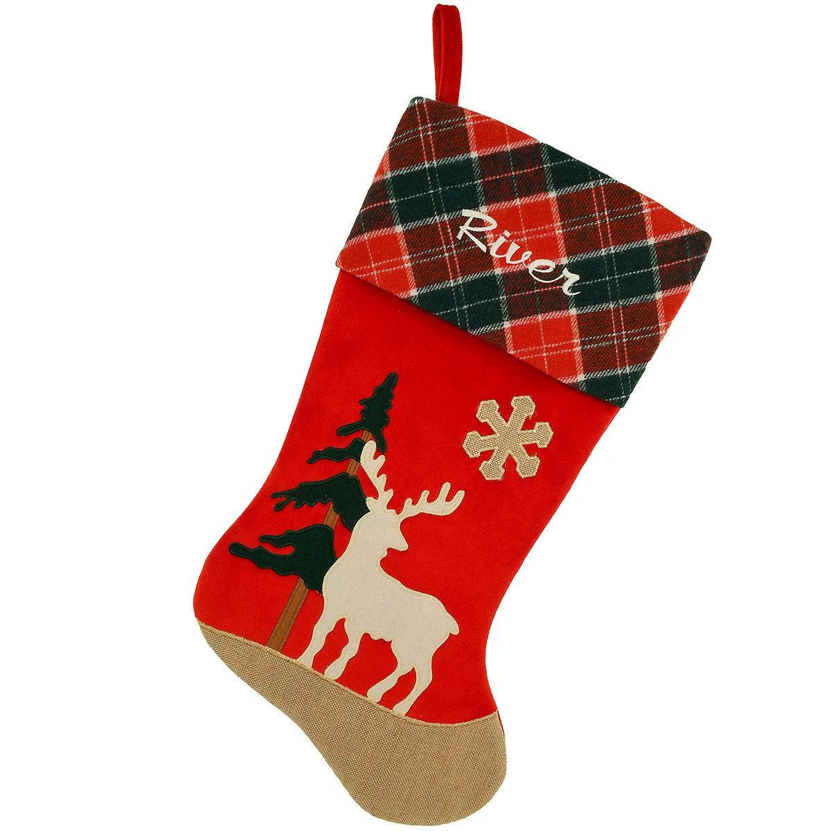 20.5 Inch Personalized Deer Plaid Stocking 1 20.5 Inch Personalized Deer Plaid Stocking