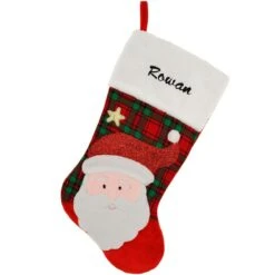 20.5 Inch Personalized Plaid Stocking With Santa