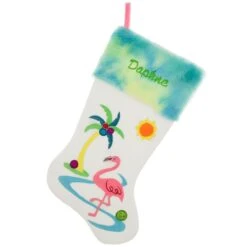 20.5 Inch Personalized Stocking With Flamingo And Pastel Accents