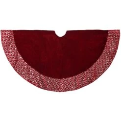 48 Inch Burgundy Tree Skirt With Silver Sequined Edge