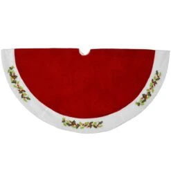 48 Inch Red Velvet Tree Skirt With Holly