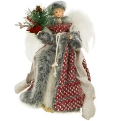 12.5 Inch Angel In Grey Fur Cloak Tree Topper