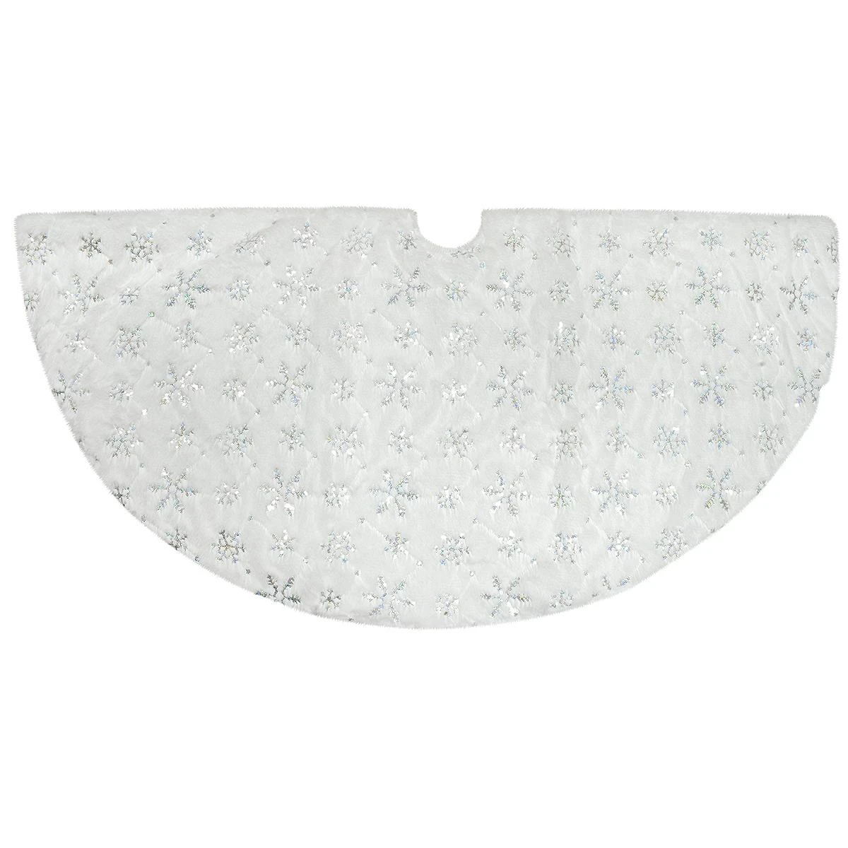 48 Inch White Fur Tree Skirt With Silver Sequin Snowflakes 1 48 Inch White Fur Tree Skirt With Silver Sequin Snowflakes