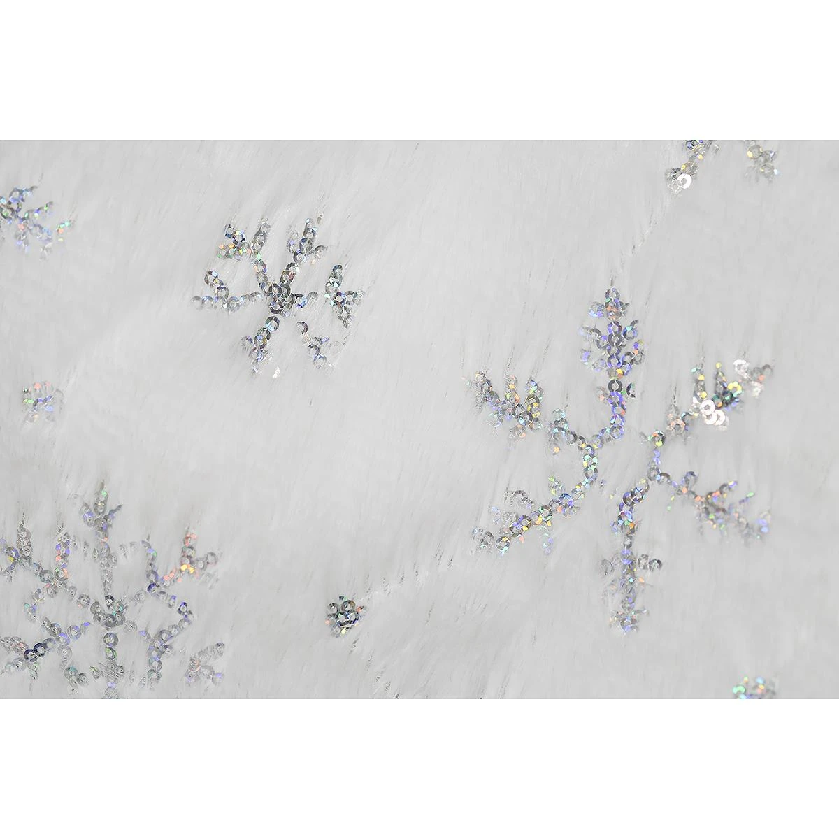 48 Inch White Fur Tree Skirt With Silver Sequin Snowflakes 2 48 Inch White Fur Tree Skirt With Silver Sequin Snowflakes - Image 2