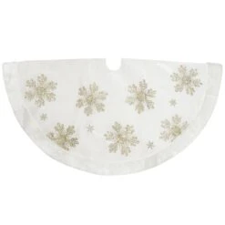 48 Inch Ivory Tree Skirt With Gold Snowflakes
