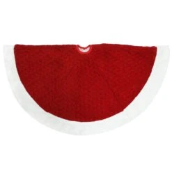 48 Inch Red Cable Knit Tree Skirt With White Border