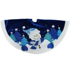 48 Inch Blue Velvet Tree Skirt With Snowman