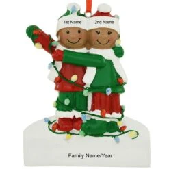 Personalized African American Couple Tangled In Lights Resin Ornament