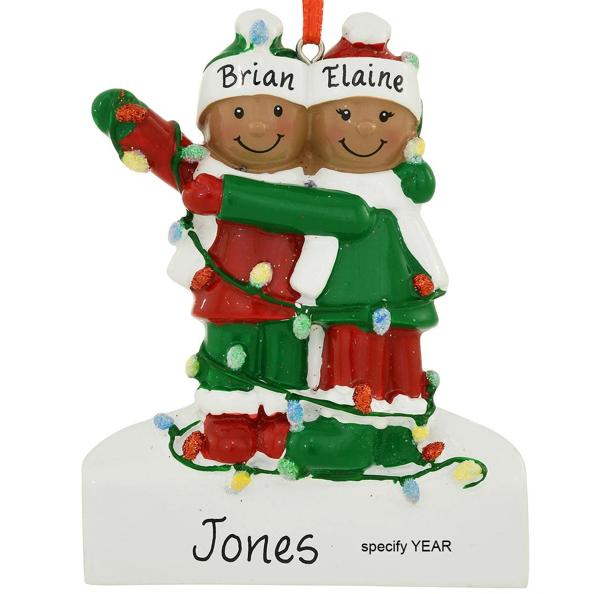 Personalized African American Couple Tangled In Lights Resin Ornament 2 Personalized African American Couple Tangled In Lights Resin Ornament - Image 2