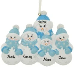 Personalized Snowman Group Of 5 Resin Ornament
